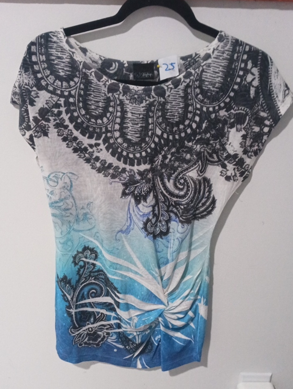 Daytrip Black and Blue Ombre Printed Cap-Sleeve Top